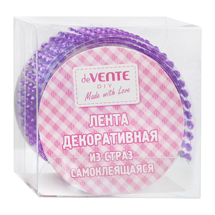 Клейкая лента декоративная "Стразы" сиреневая, акриловые стразы на полиэтиленовой основе, 1