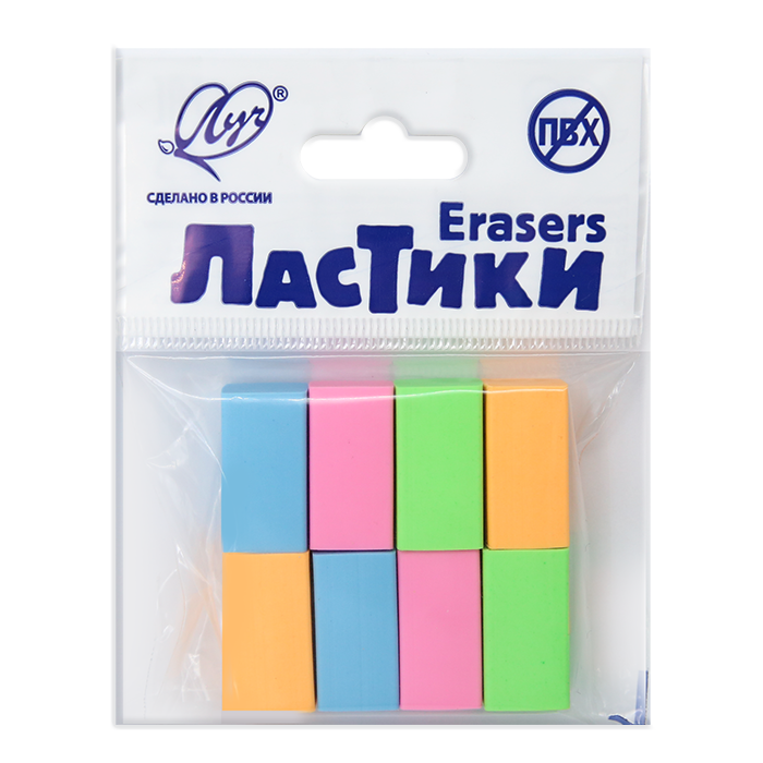 Ластик Л5, 24х13х13 мм, набор 8 шт., ассорти Ластик Л5, 24х13х13 мм, набор 8 шт., ассорти