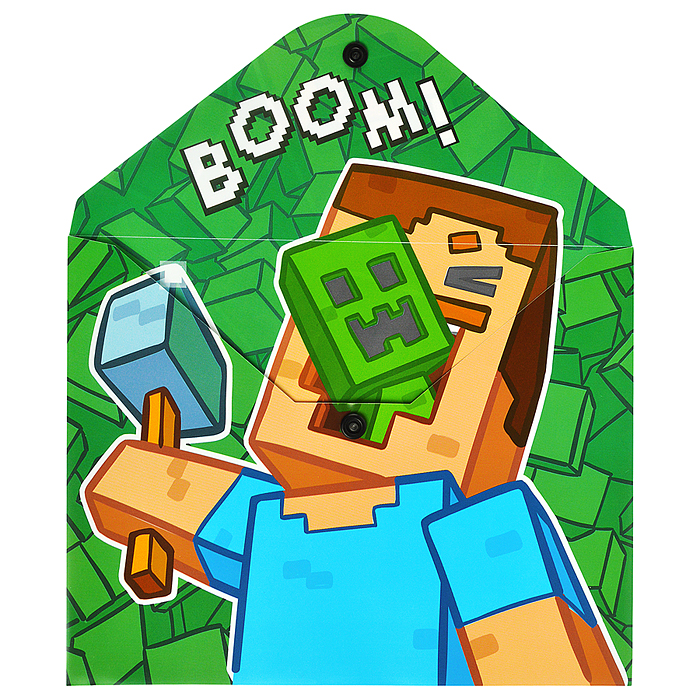 Папка-конверт на кнопке А5, пластик "My game Огурец" 180 мкм, двусторонняя печать