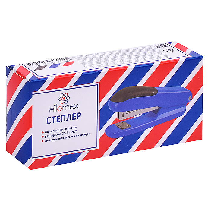 Степлер "Attomex" 24/6&26/6 (мощность 20 листов, глубина скрепления 50 мм) пластиковый, 2 вида скреп