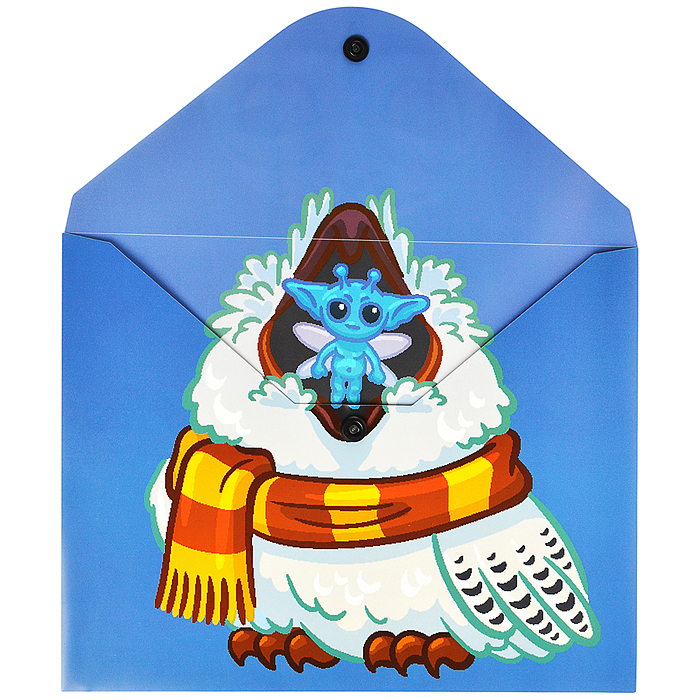 Папка-конверт на кнопке А5, пластик, "Сова" 180 мкм, двусторонняя печать