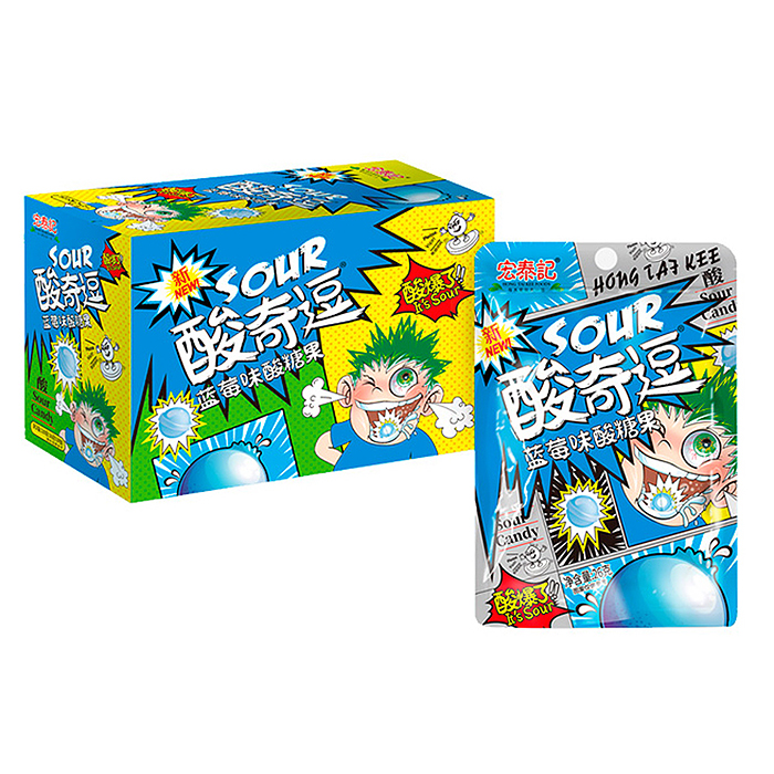 Леденцы кислые Sour Candy Mini 26 г, в пластиковом пакете с подвесом, голубика