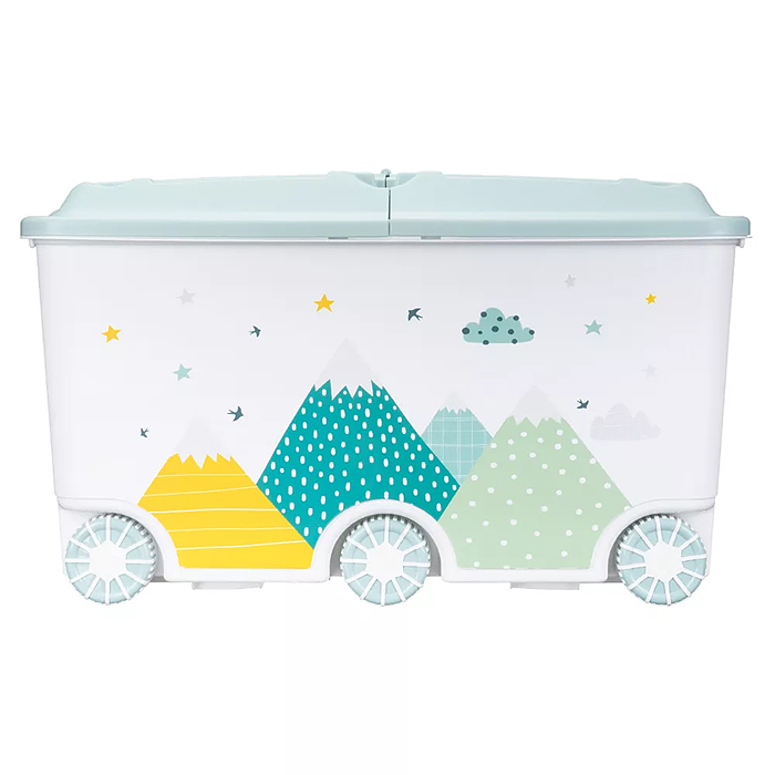 Ящик для игрушек на колесах с декором "Горы" 685х395х385мм, 66,5л  (Светло-голубой)