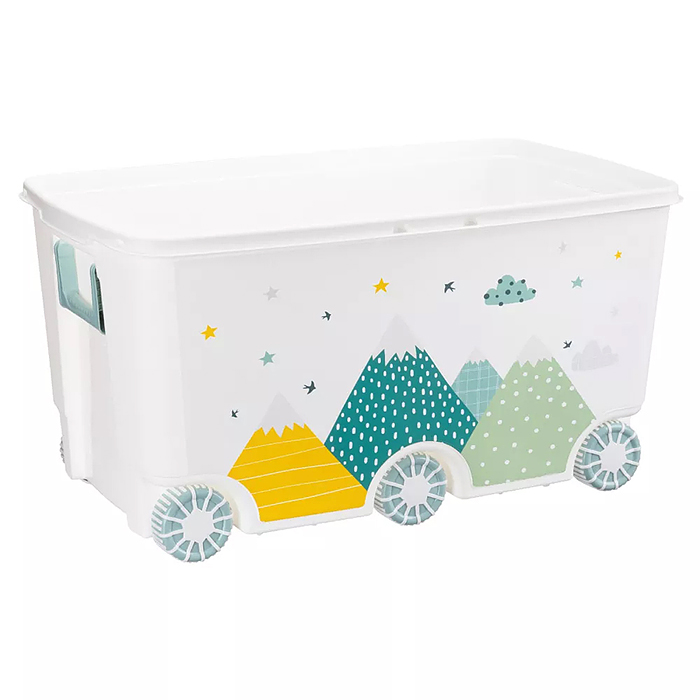 Ящик для игрушек на колесах с декором "Горы" 685х395х385мм, 66,5л  (Светло-голубой)