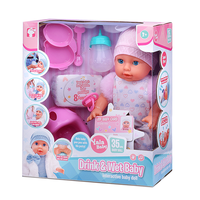 Пупс YL2535A-D "Симона" (пьет, писает) с аксессуарами, в коробке