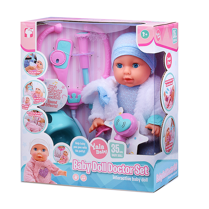 Пупс YL2535C-I "Сашенька" доктор (пьет, писает) с аксессуарами, в коробке