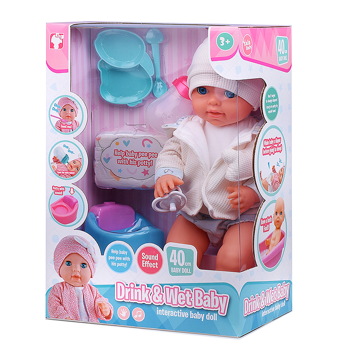Пупс YL2540A-L "Леночка" (пьет, писает) с аксессуарами, в коробке