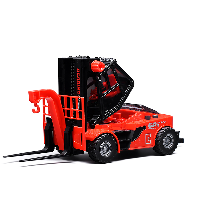 Погрузчик JS130Е с прицепом и цистернами (свет, звук) в коробке (красный)