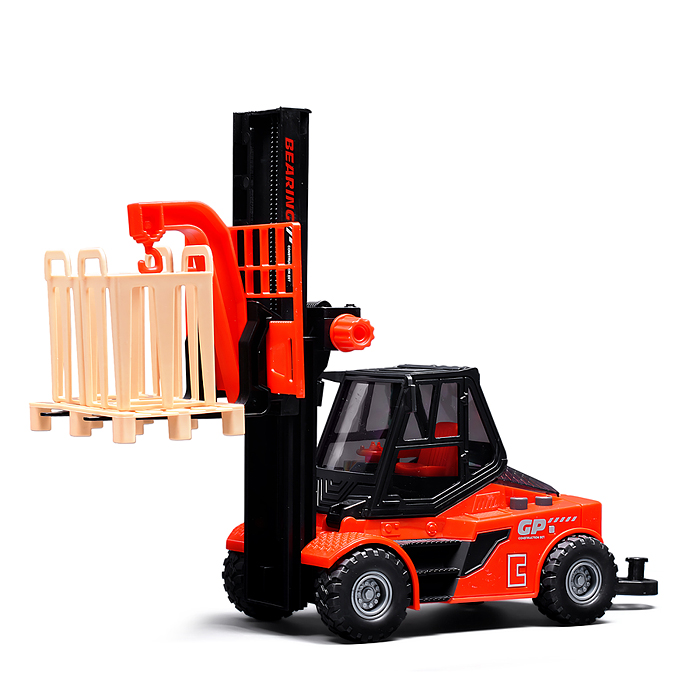 Погрузчик JS130Е с прицепом и цистернами (свет, звук) в коробке (красный)