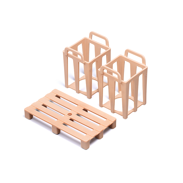 Погрузчик JS130Е с прицепом и цистернами (свет, звук) в коробке (красный)