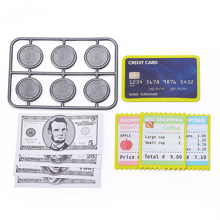 Игровой набор 818-387 "Касса. Магазинчик" (продукты и деньги в наборе) в коробке