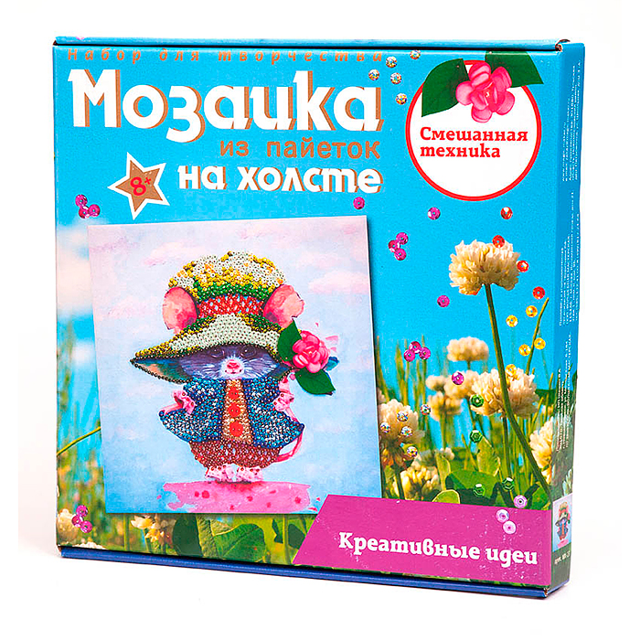 Мозаика из пайеток на холсте "Мышка"