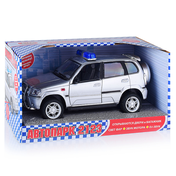 Машина 9079-В "Автопарк" серебристая, на батарейках, в коробке