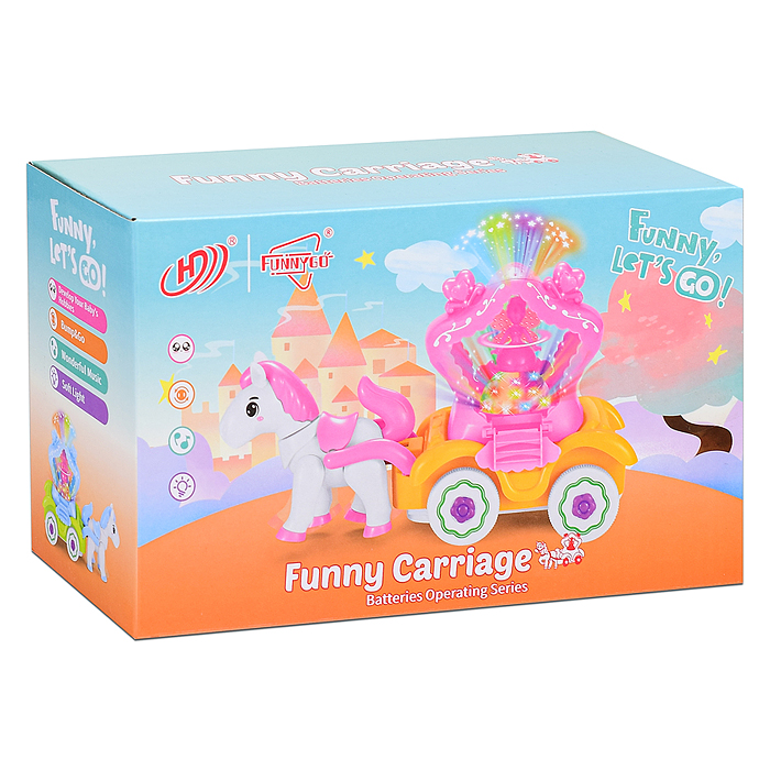 Лошадка HD9028 с каретой, на батарейках, в коробке