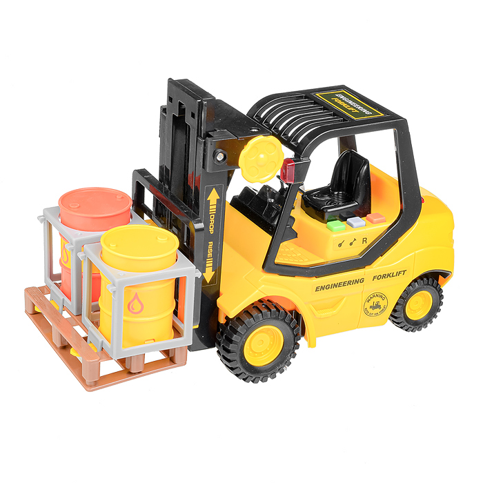 Машина WY692A "Погрузчик" с бочками и поддоном 1:16 (свет, звук) в коробке