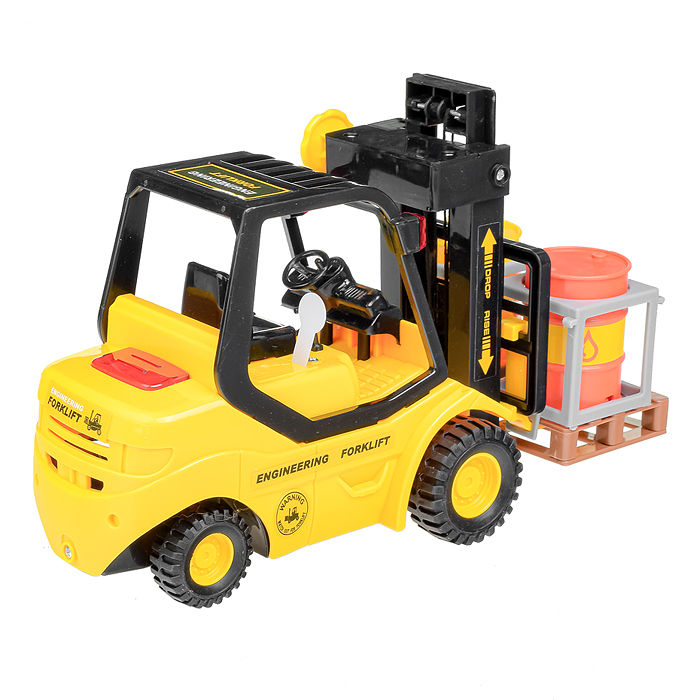 Машина WY692A "Погрузчик" с бочками и поддоном 1:16 (свет, звук) в коробке