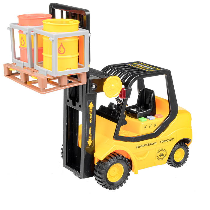 Машина WY692A "Погрузчик" с бочками и поддоном 1:16 (свет, звук) в коробке