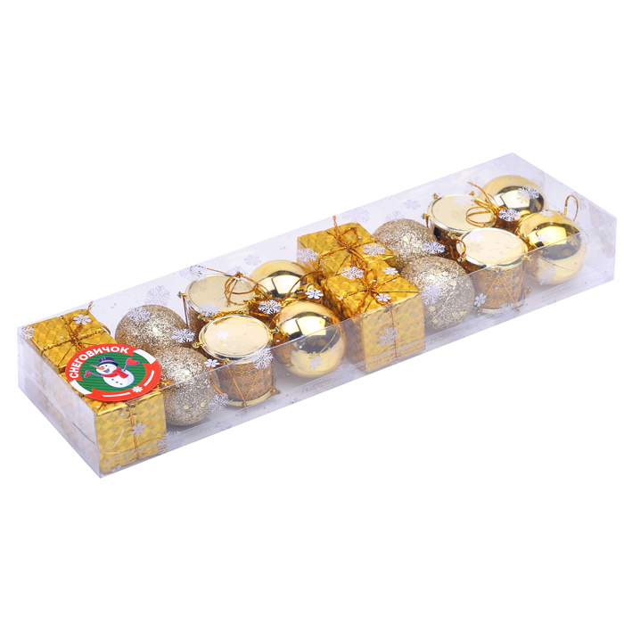 Набор новогодних шаров S1664 "Новогодние забавы" золото (4см*16шт)