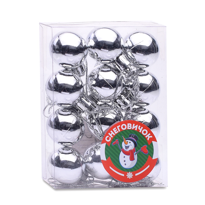 Фото к товару Набор новогодних шаров S1621 "Искры праздника" серебро (3см*12шт.) Набор новогодних шаров S1621 "Искры праздника" серебро (3см*12шт.)