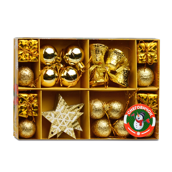 Набор новогодних украшений S1602 "Новогоднее чудо" (3см.* 24шт.) золото