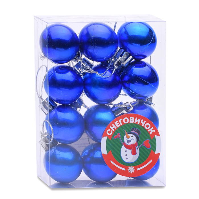 Фото к товару Набор новогодних шаров S1619 "Искры праздника" синий (3см*12шт.) Набор новогодних шаров S1619 "Искры праздника" синий (3см*12шт.)