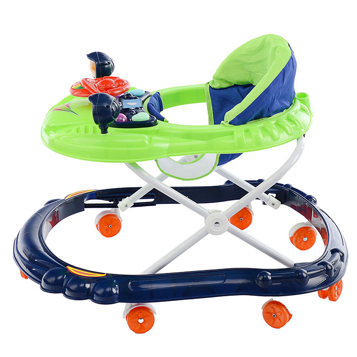 Ходунки 906-2-3 с рулем (свет,звук) синий-зеленый, в пакете