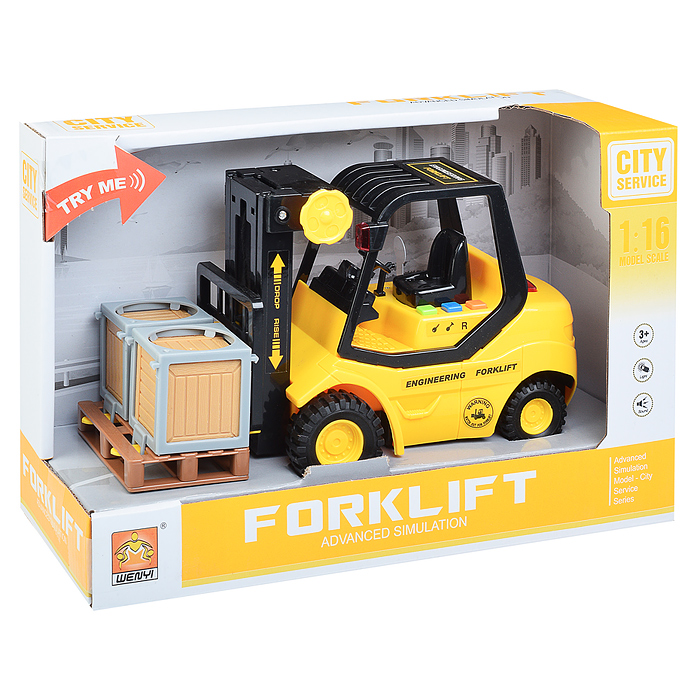 Машина WY691A "Погрузчик" с ящиками и поддоном 1:16 (свет, звук) в коробке