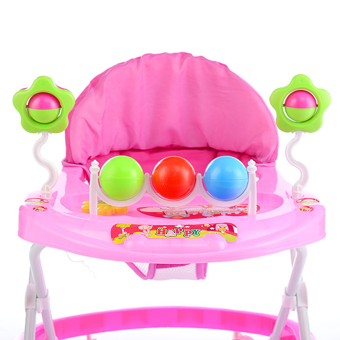 Ходунки 902-C-1 "Шарики с цветочками" с погремушками и шарами (розовый) в пакете