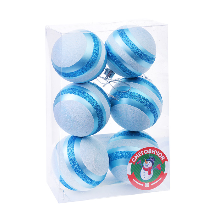 Набор новогодних шаров S1655 "Зимние напевы" голубые (6см*6шт)