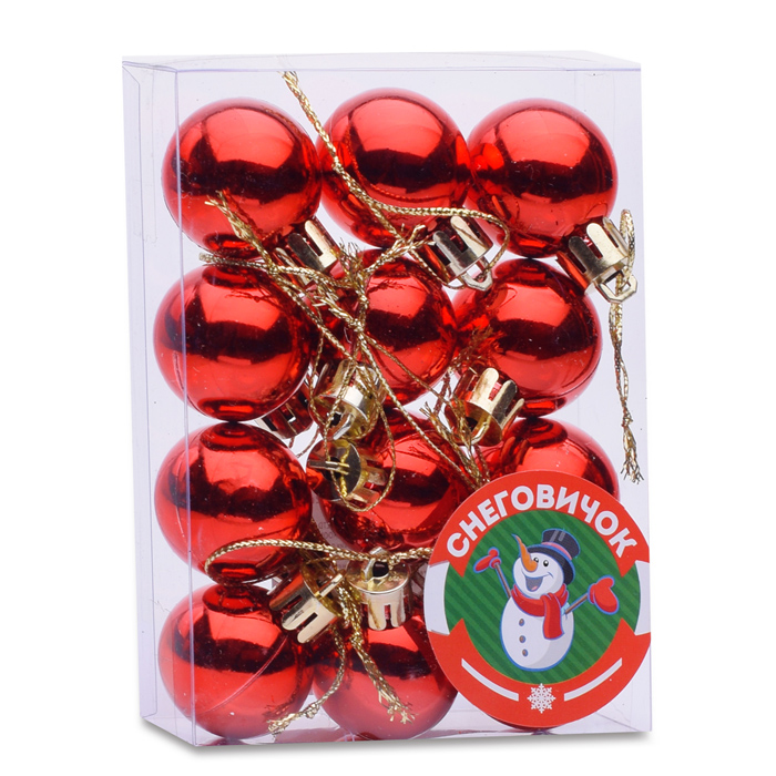 Набор новогодних шаров S1618 "Искры праздника" красный (3см*12шт.)