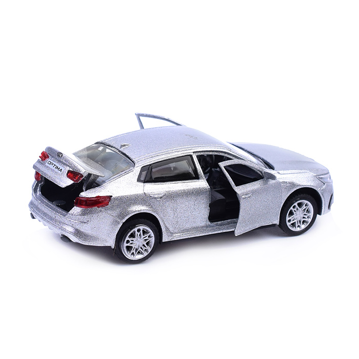 Машина металл KIA Optima длина 12 см, двери, багаж, инерц, серебристый, в коробке