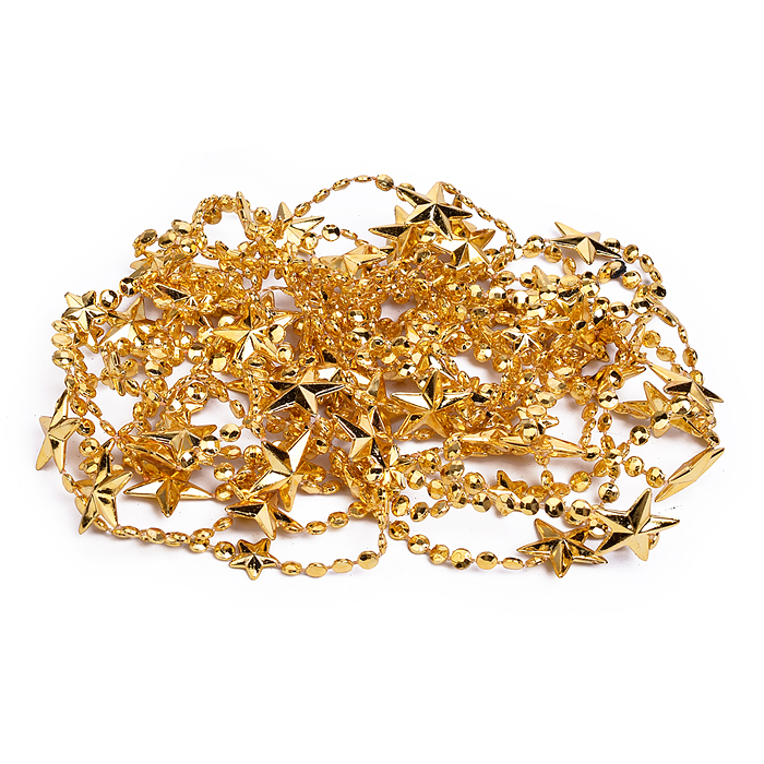 Бусы новогодние S2642 "Золотые" со звёздочками (5м)
