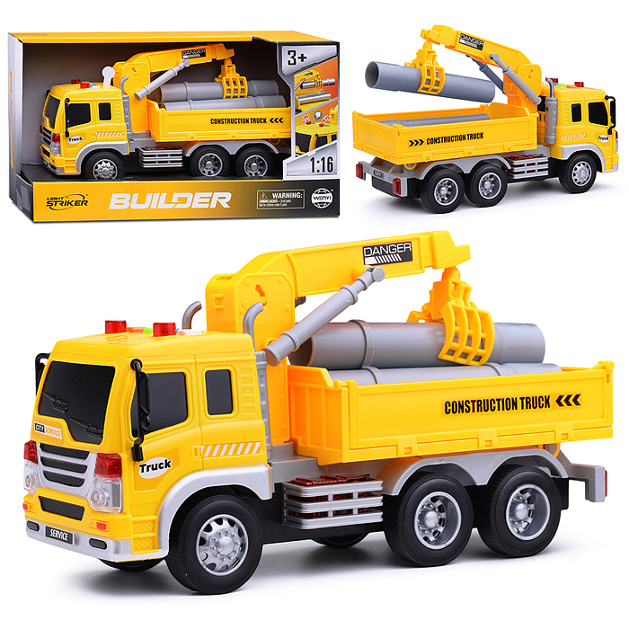 Машина WY300C "Builder" (свет, звук, желтая) инерц.,1:16, в коробке