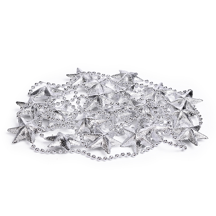 Бусы новогодние S2640 "Серебряные" со звёздами (3,5м)