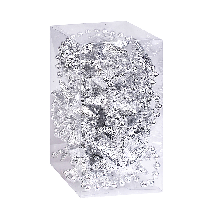 Бусы новогодние S2640 "Серебряные" со звёздами (3,5м)