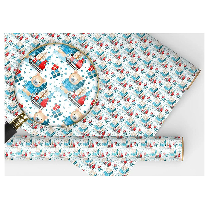 Упаковочная бумага "Медвежонок с санками" 