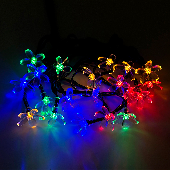 Электрогирлянда 3м, 20 ламп Цветочки, цветная