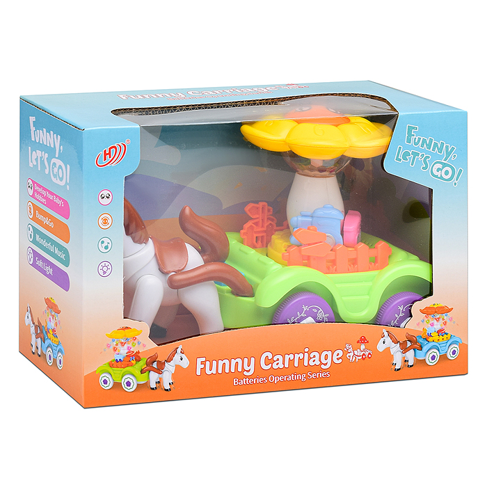 Интерактивная игрушка HD9009A "Лошадка" с повозкой на батарейках, в коробке