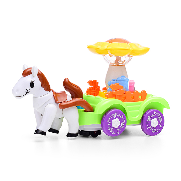 Интерактивная игрушка HD9009A "Лошадка" с повозкой на батарейках, в коробке