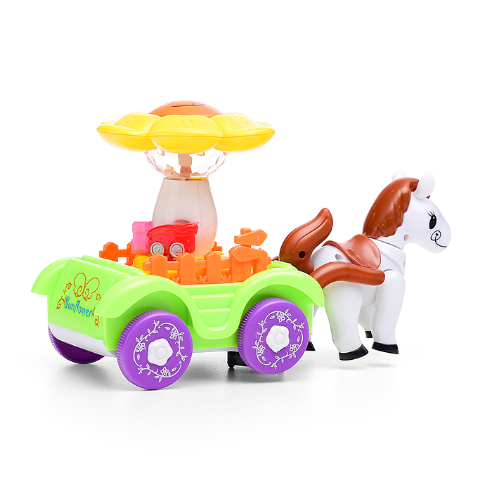 Интерактивная игрушка HD9009A "Лошадка" с повозкой на батарейках, в коробке