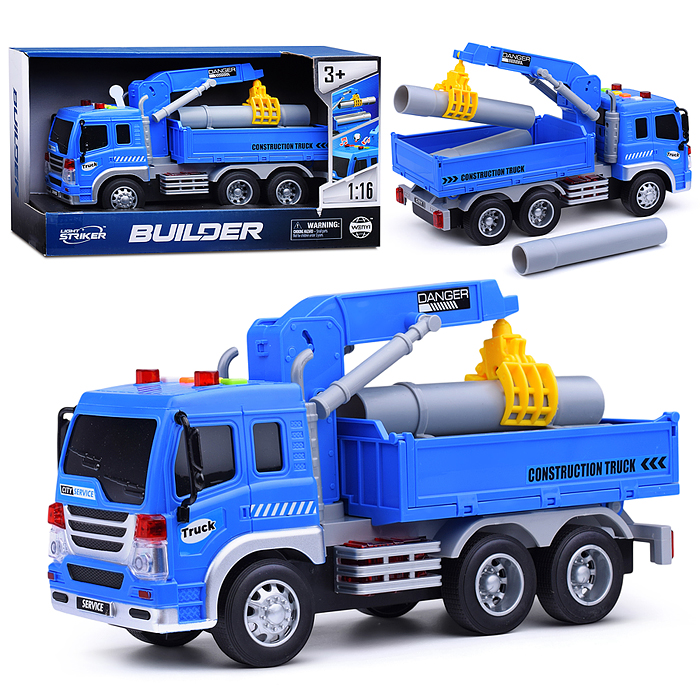 Машина WY300D "Builder" (свет, звук, синяя) инерц., 1:16, в коробке