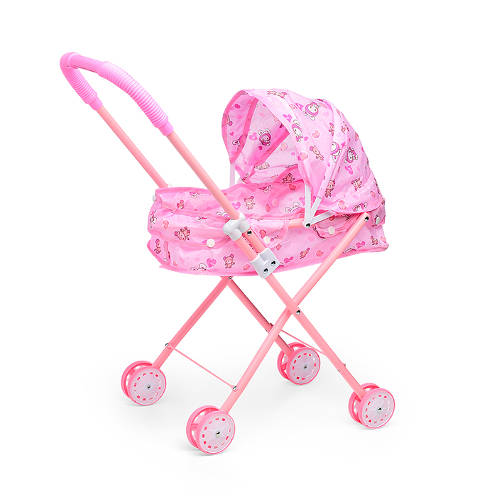 Фото к товару Коляска кукольная 8816-G (металлическая, складная, прогулочная с капюшоном, цвет розовый, с принтом) Коляска кукольная 8816-G (металлическая, складная, прогулочная с капюшоном, цвет розовый, с принтом)
