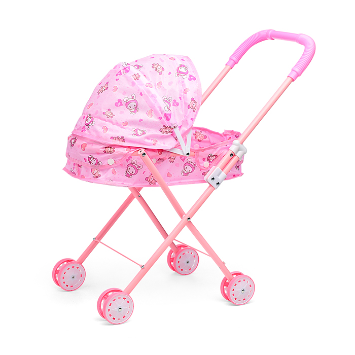 Фото к товару Коляска кукольная 8816-G (металлическая, складная, прогулочная с капюшоном, цвет розовый, с принтом) Коляска кукольная 8816-G (металлическая, складная, прогулочная с капюшоном, цвет розовый, с принтом)