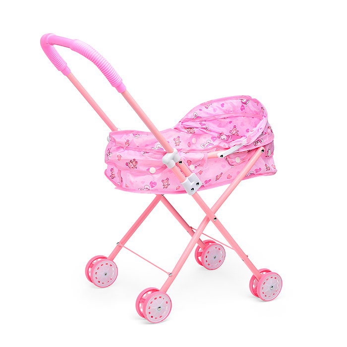 Фото к товару Коляска кукольная 8816-G (металлическая, складная, прогулочная с капюшоном, цвет розовый, с принтом) Коляска кукольная 8816-G (металлическая, складная, прогулочная с капюшоном, цвет розовый, с принтом)
