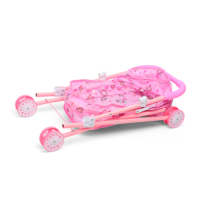 Фото к товару Коляска кукольная 8816-G (металлическая, складная, прогулочная с капюшоном, цвет розовый, с принтом) Коляска кукольная 8816-G (металлическая, складная, прогулочная с капюшоном, цвет розовый, с принтом)