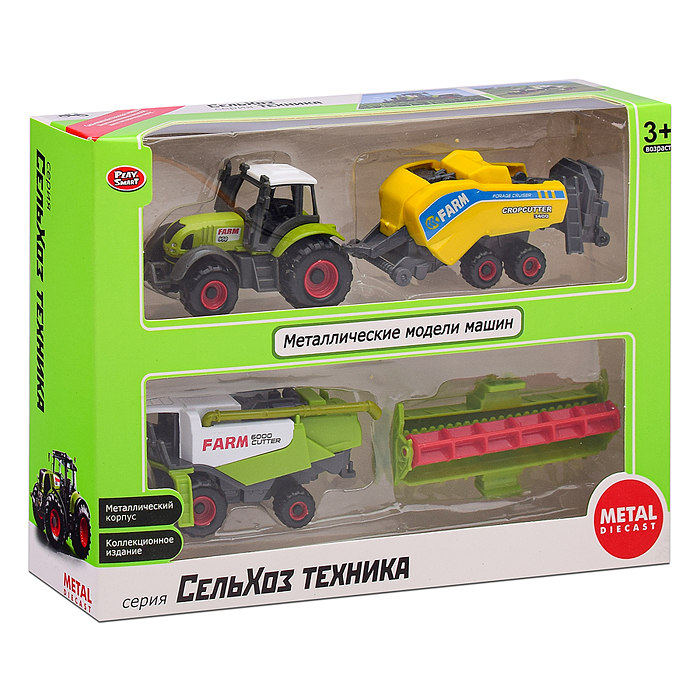 Фото к товару Трактор 6664 "Сельхозтехника" с прицепом (в ассортименте) в коробке Трактор 6664 "Сельхозтехника" с прицепом (в ассортименте) в коробке