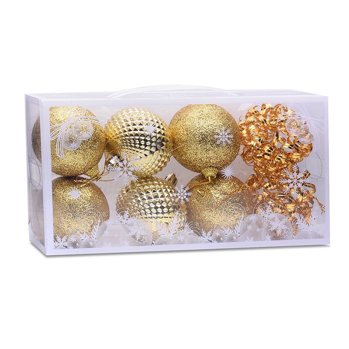 Набор новогодних украшений S2523 "Золотые шарики" (8шт х 6см)