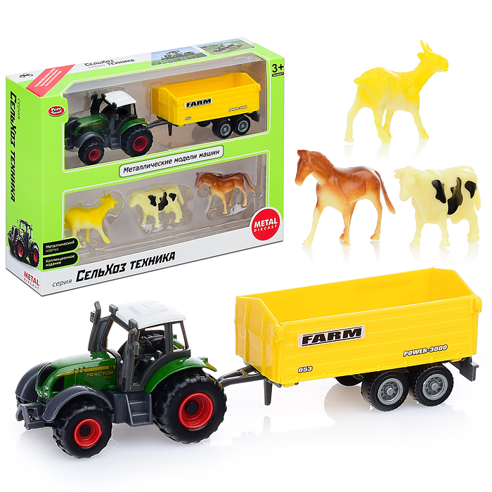 Машина 6665 "Спецтехника" с прицепом и животными, в коробке