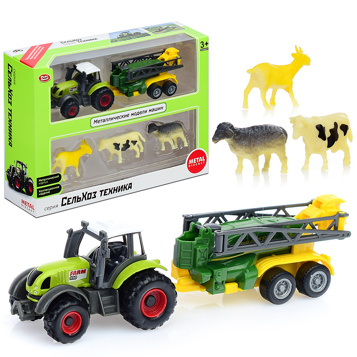 Машина 6665 "Спецтехника" с прицепом и животными, в коробке