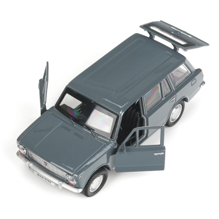 Машина металл Ваз-2102 12 см, двери, багаж, инер, серый